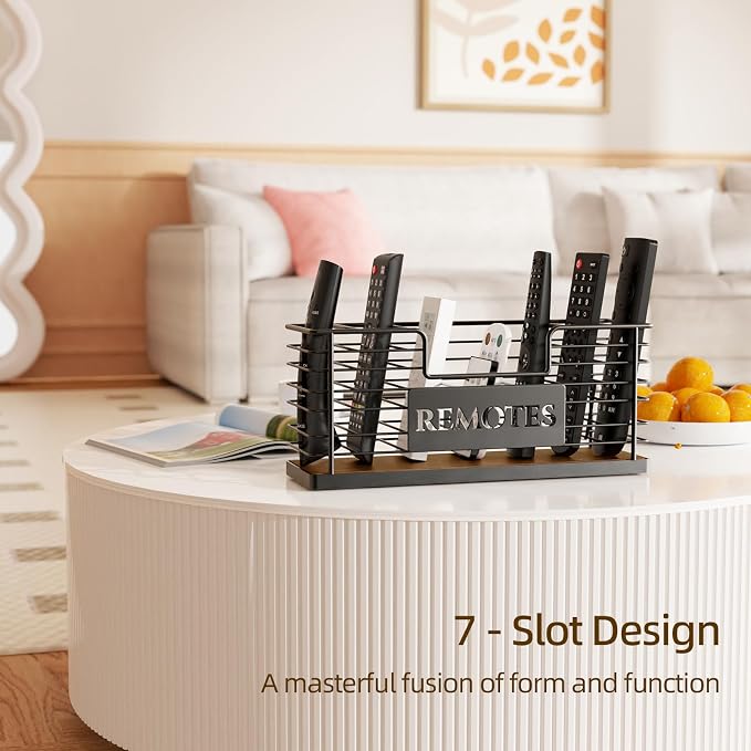 Remote Control Holder, 7-Slot TV Remote Holder Wall Mount, Universal Remote Caddy Large Size Design for Wall Table Living Room Bedroom, Black