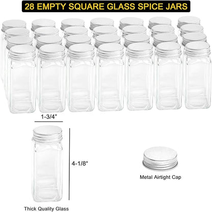 SpaceAid Spice Rack Organizer with 28 Spice Jars, 386 Spice Labels, Chalk Marker and Funnel Set for Cabinet, Countertop, Pantry, Cupboard or Door & Wall Mount - 28 Jars, 13.4" W × 10.8" H, Black