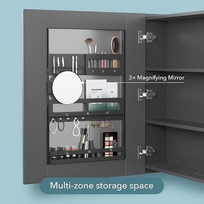 Bathroom Cabinet - Large Single Door 24x30 inchs Wall Cabinet Mirror Medicine Cabinet with Facial Tissues Slot and Multifunctional Storage Area