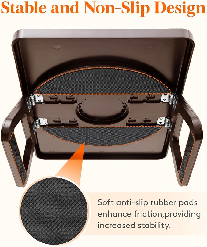 Lifewit Plastic Rotating Couch Armrest Table, Adjustable Sofa Arm Clip Holder Tray for Snack/Fast Food/Fruit/Drink, Large Foldable Stable Sofa Table with Reinforced Clamp, Brown