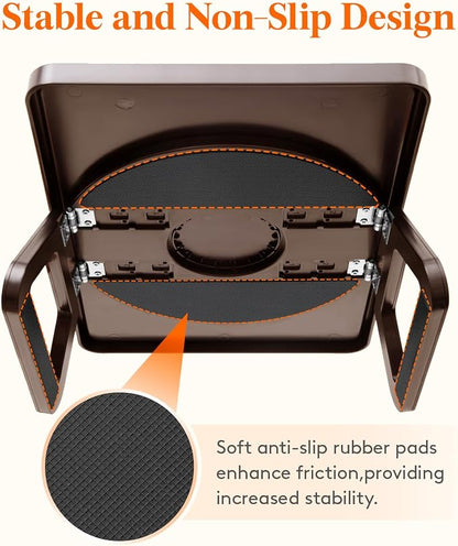 Lifewit Plastic Rotating Couch Armrest Table, Adjustable Sofa Arm Clip Holder Tray for Snack/Fast Food/Fruit/Drink, Large Foldable Stable Sofa Table with Reinforced Clamp, Brown
