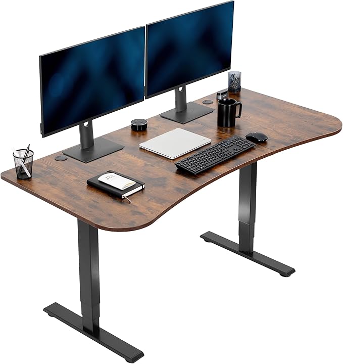VIVO Electric 63 x 32 in Standing Desk, Touch Screen Adjustment, 220 lb Frame Support, 2E Series, Rustic Vintage Brown Top Black Frame, DESK-KIT-2EBN