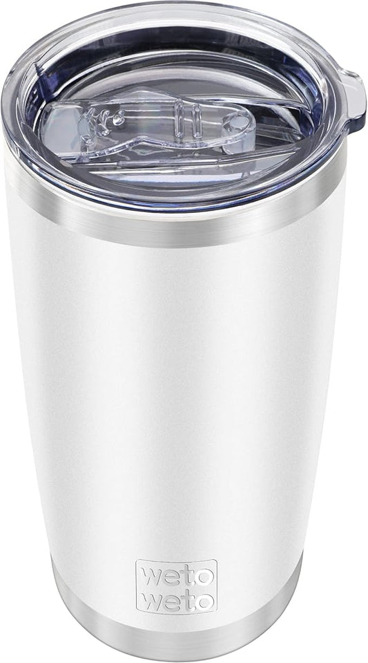 WETOWETO 20oz Insulated Stainless Steel Tumbler, Double Wall Vacuum Leak-proof Travel Coffee Mug, Powder Coated Water Cup (White, 1 Pack)