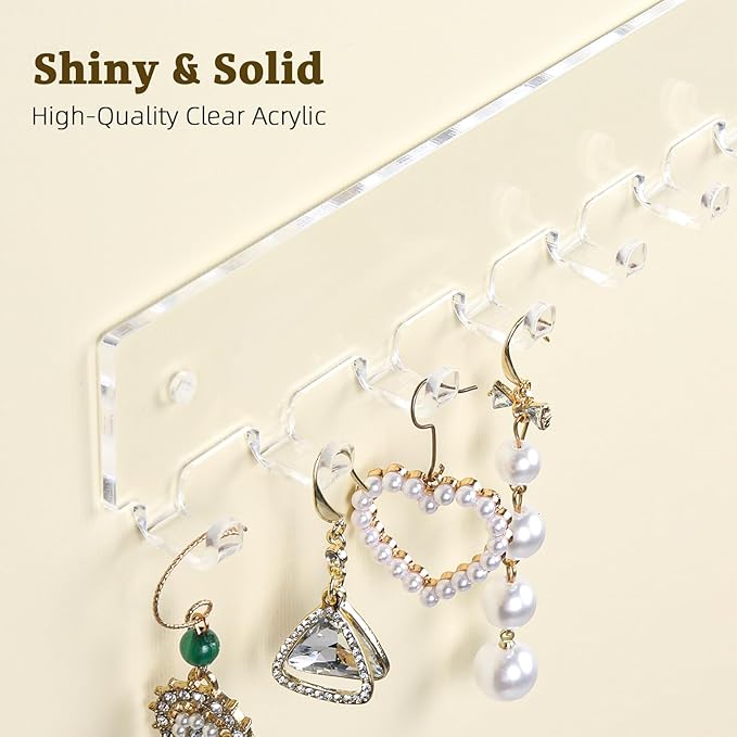Acrylic Necklace Holder 2 Pack Wall Mounted Necklace Organizer Hanging Jewelry Organizer with 12 Hooks for Necklaces, Bracelets, Rings and Bangles Display