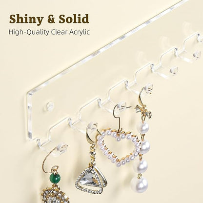Acrylic Necklace Holder 2 Pack Wall Mounted Necklace Organizer Hanging Jewelry Organizer with 12 Hooks for Necklaces, Bracelets, Rings and Bangles Display