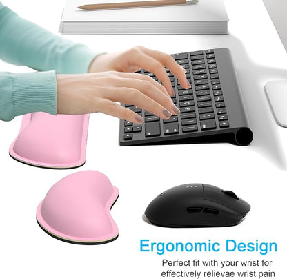 Dapesuom Keyboard Wrist Rest Set, Cute PU Leather Wrist Cushion for Computer Keyboard and Mousepad, Memory Foam Mouse Pad Rests Support with Non-Slip Base for Typing Pain Relief, Laptop, Rose Pink