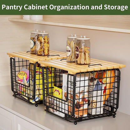 Wire Storage Basket for Kitchen Pantry: GGIU Stackable Kitchen Counter Organizers - Wire Organizing Bin for Produce Fruit Vegetable Potato and Onion Black