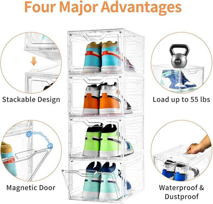 10 Pack Large Shoe Boxes Clear Plastic Stackable,Shoe Storage Organizer with Lids,Shoe Rack for Closet,Shoe Organizer and Shoe Containers for Sneaker Storage, Shoe Display Case Fit up to US Size 13