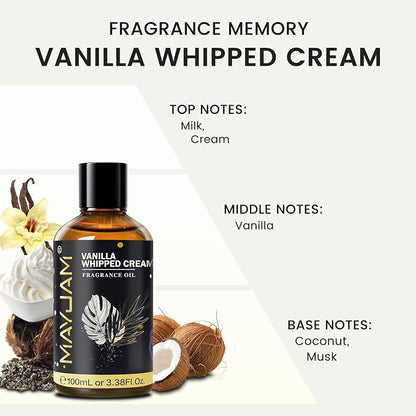 Vanilla Whipped Cream Fragrance Oil Essential Oil, MAYJAM 3.38FL.OZ Vanilla Whipped Cream Oil for Diffusers for Home, Long Lasting Scented Oils for Soap Candle Making - 100ML
