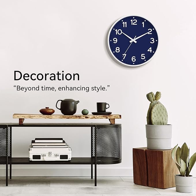 Roymnie Wall Clock 12 Inch Silent Wall Clocks Battery Operated- Modern Non Ticking Analog Clock Decorative for Living Room Bedroom Office Kitchen(Navy Blue)
