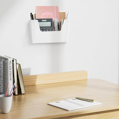 JOMOLA No Drilling File Holder 3 Pack Mail Organizer Wall Mount File Organizer Holder Office Wall Hanging Files Magazines Organizer Plastic Door Mount Wall Pocket with Adhesive Pad, White Color