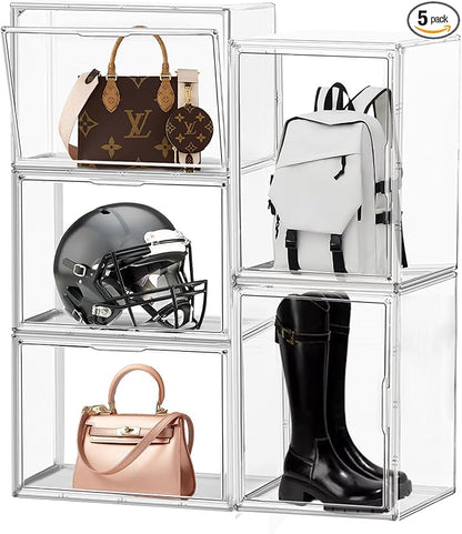 5 Pack XX-Large Acrylic Display Case Purse Organizer Clear Plastic Handbag Storage Organizer for Closet Storage Bins for Boots, Big Bag, Backpack,Collectibles, Cosmetic
