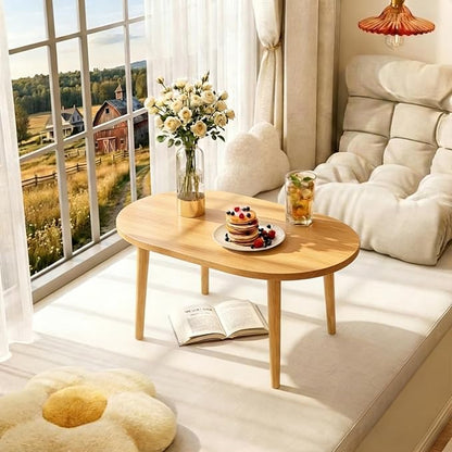Oval Coffee Table Low Table with 4 Solid Wood Sturdy Legs,Floor Table Desk for Sitting on The Floor,19.7"D x 31.5"W x 16"H Inches,Living Room/Toy room Furniture,Rental house Furniture (Natural-Oval)