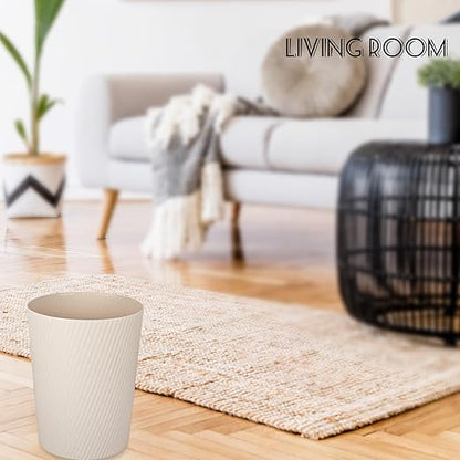 UUJOLY Small Trash Can Wastebasket Garbage Can Container Bins for Bathrooms, Laundry Room, Kitchens, Offices, Kids Rooms, Dorms (Beige)