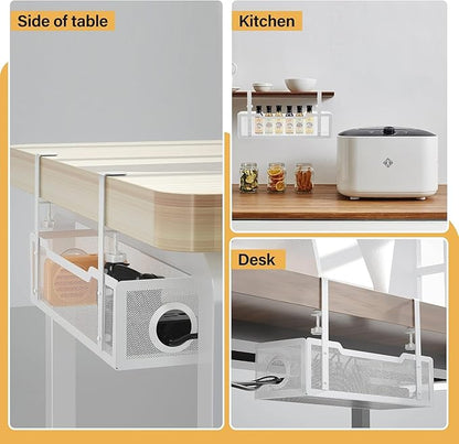 4 Pack Under Desk Cable Management Box White, Cinati 53.6" Wire Organizers No Drill, Cord Organization Tray with Clamp for Office, Home - No Damage to Desk