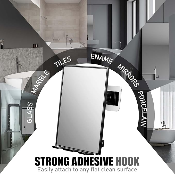 LFOYOU Shower Mirror for Shaving with 2 Replaceable Adhesive - Two Razor Holder, 360°Rotation Adjustable Shaving Mirror with a Squeegee, Bathroom Razor Holder(Not Fogless)