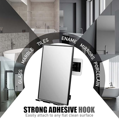 LFOYOU Shower Mirror for Shaving with 2 Replaceable Adhesive - Two Razor Holder, 360°Rotation Adjustable Shaving Mirror with a Squeegee, Bathroom Razor Holder(Not Fogless)