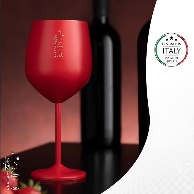 Gusto Nostro Valentine’s Day Gift Stainless Steel Wine Glass – 18 oz Red, Unbreakable Colorful Wine Glasses for Travel, Camping and Pool – Cute, Unique Metal Wine Glass for Outdoor, Picnics (Set of 4)