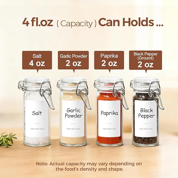ComSaf 4 oz Glass Jars with Airtight Lid, 6 Pack Small Glass Containers for Cooking Enthusiasts and DIY Crafters, Food Grade Airtight Herb Storage Containers, Glass Spice Jars with Labels and Funnel