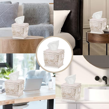 Resin Tissue Box Cover for Modern Home Decor - Minimalist Square Tissue Box Holder for Guest Room, Bedroom, Bathroom, Tabletop & Office - Durable and Aesthetic Tissue Holder, Rose Vine