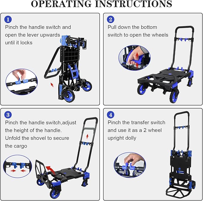 Oyoest 2 in 1 Folding Hand Truck with Folding Basket,Heavy Duty Hand Truck Dolly 330lbs Capacity with Telescoping Handle and Rubber Wheels,Portable Dolly Cart with Bungee Cords for Moving