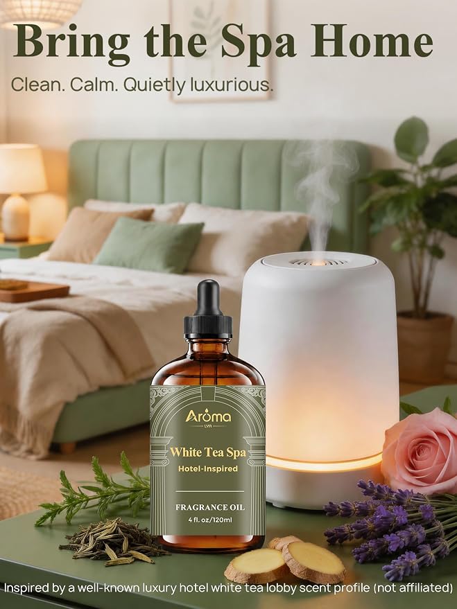 White Tea Spa Fragrance Oil for Ultrasonic and Waterless Diffusers | Luxury White Tea Hotel Scent