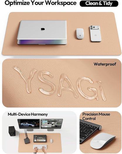 YSAGi Leather Desk Protector, Office Mat, Large Mouse Mat, Non-Slip PU Leather Blotter, Laptop Desk Pad, Waterproof Writing Pad for Office and Home (Latte, 31.5" x 15.8")