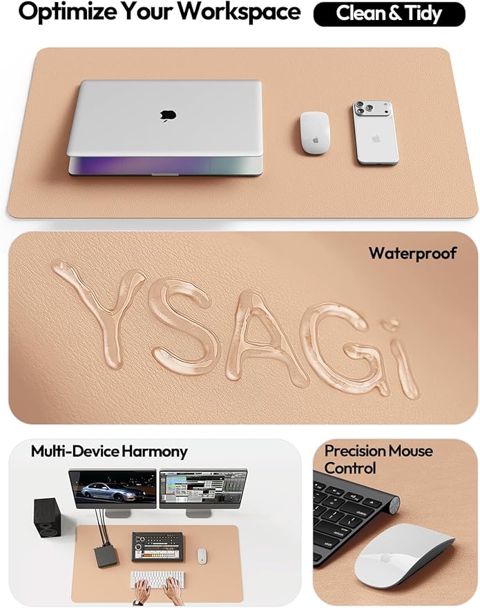 YSAGi Leather Desk Protector, Office Mat, Large Mouse Mat, Non-Slip PU Leather Blotter, Laptop Desk Mat, Waterproof Writing Pad for Office and Home (Latte, 47.2" x 23.21")
