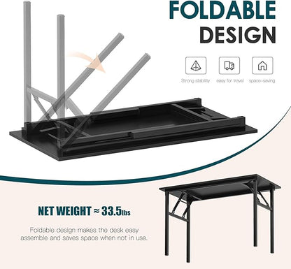 DlandHome Computer Desk 39’’ with LED Lights & Power Outlets, Folding Desk with Monitor Stand, Writing Desk Home Office Desk, Black
