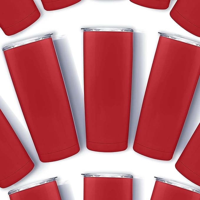 DISCOUNT PROMOS Pipette Stainless Steel Coffee Tumblers 20 oz. Set of 6, Bulk Pack - Double Wall, Perfect for Coffee, Hot Cocoa, Other Hot & Cold Beverages - Red