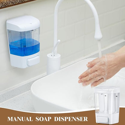 Hushee 2 Pcs Commercial Soap Dispenser Hand Wall Mounted Bathroom 27oz/800ml Manual Soap Dispenser Liquid Containers with Pump White Shower Plastic Wash Wall Containers Shampoo Gel for Kitchen Hotel