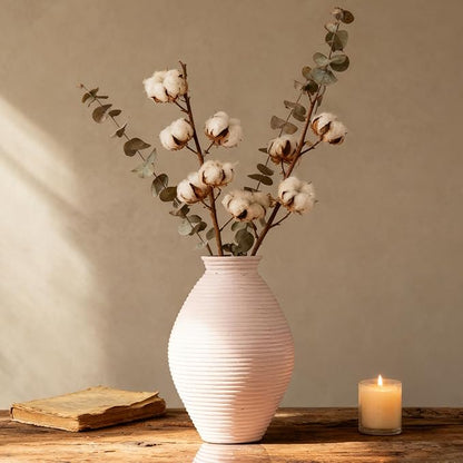 White Rustic Vase – 8.6" Farmhouse Vase for Table Centerpiece, Resin Vintage Vases for Pampas Grass, Farmhouse Decor for Dining Table, Entryway, Mantel or Living Room Shelf
