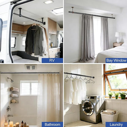 17 to 84 Inch Closet Rods for Hanging Clothes with Screwdriver, Stepless Adjustable Closet Rod Heavy Duty, 1.3 Inch Clothes Hanging Rod Metal Closets Bar for Wardrobes Laundry Bathroom RV, Dark Brown