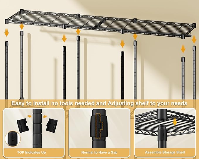 E14C Heavy Duty Closet Organizer System，Freestanding Clothing Racks for Hanging Clothes，Adjustable Garment Rack 70.1" W × 16.6" D × 76.4" H Hold 960 lbs，Black Rack with Grey Dustproof Cover