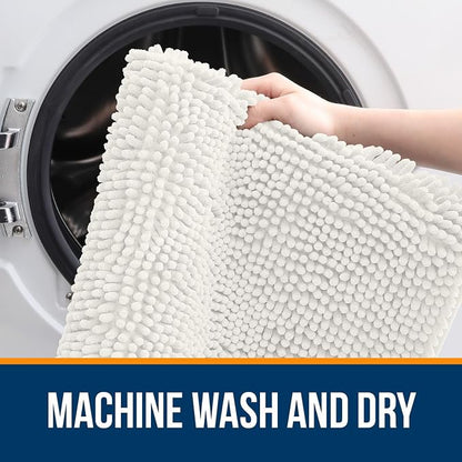 OLANLY Small Bathroom Rugs 24x16, Extra Soft Absorbent Chenille Bath Rugs, Rubber Backing Quick Dry, Machine Washable Bath Mats for Bathroom Floor, Tub and Shower, Home Decor Accessories, Ivory