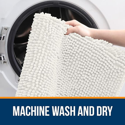 OLANLY Bathroom Runner Rugs 59x24, Extra Soft Absorbent Chenille Bath Rugs, Rubber Backing Quick Dry, Machine Washable Long Bath Mats for Bathroom Floor, Tub and Shower, Home Decor Accessories, Ivory