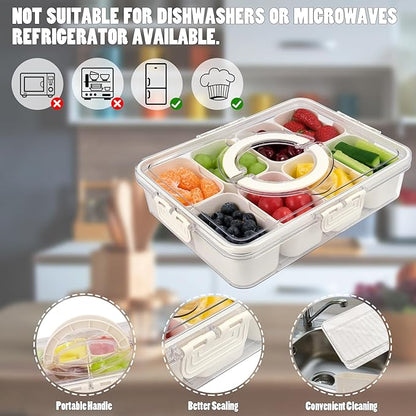 TAROSE Snackle Box Container, 2 Packs 8 Compartments Divided Serving Tray with Lid and Handle, Portable Snack Box Containers for Veggie Tray Charcuterie Boxes Fruit Storage Candy Organizer