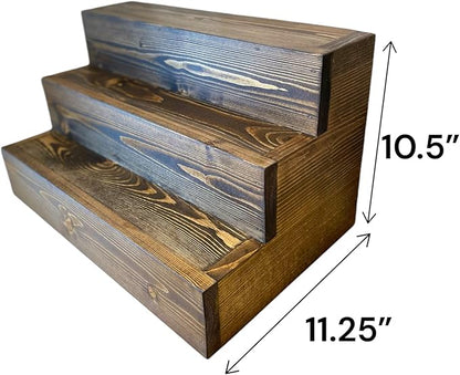 Handmade Tiered Display Shelving - Three Tier Bar Display - Bar Organizer - Liquor Bottle Display (18" without Back, Dark Walnut)