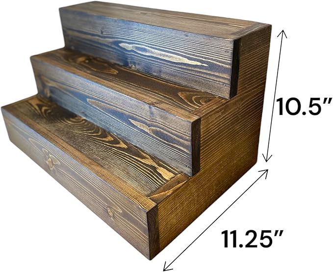 Handmade Tiered Display Shelving - Three Tier Bar Display - Bar Organizer - Liquor Bottle Display (42" with Back, Dark Walnut)