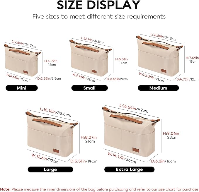 GIVLEFLY Purse Organizer Inserts with Zipper Protecting Privacy Multiple Pockets Tote Bag Organizer Lightweight Handbag Dividers with Handle,Fit for Anjou mini and Filed Tote Small(Beige,Mini)