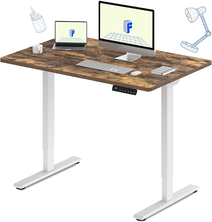 FLEXISPOT E3 Dual Motor Electric Standing Desk 48 x 30 Sit Stand Up Desk, Holds 220 lbs, Adjustable Height w/Memory Presets, One-Piece Special Walnut Desktop & White Frame, Ships in 2 Boxes