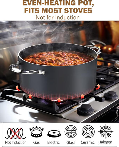 Cooks Standard Classic 7-Quart Stock Pot Dutch Oven Casserole with Glass Lid, Hard Anodized Nonstick Stockpot, Not Induction, Black