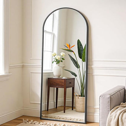 OLIXIS Black Arched Full Length Mirror 60"x16" for Bedroom, Full Body Mirror with Stand, Hanging or Leaning for Wall, Aluminum Alloy Thin Frame Floor Standing for Living Room