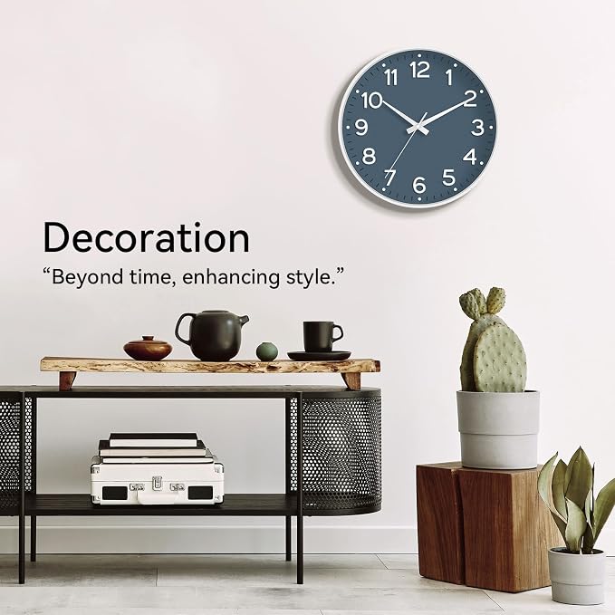 Roymnie Wall Clock, Silent Wall Clocks Battery Operated 8 Inch-Modern Non Ticking Analog Clock Decorative for Kitchen Office Bathroom Bedroom(Azure Blue)