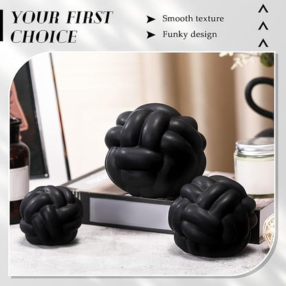 Wenqik 3 Pcs Knot Decor, Link Coffee Table Bookshelf Decor Accents, Ceramic Decorative Objects, Modern Home Minimalist Book Shelf Aesthetic Decoration, 3 Sizes (Matte Black)