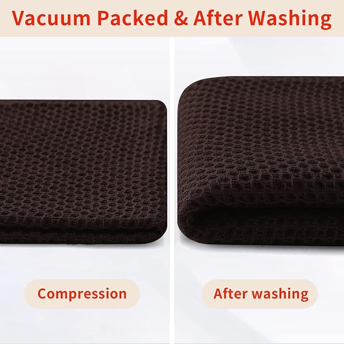 Homaxy 100% Cotton Waffle Weave Kitchen Dish Towels, Ultra Soft Absorbent Quick Drying Cleaning Towel, 13 x 28 Inches, 18-Pack, Dark Brown