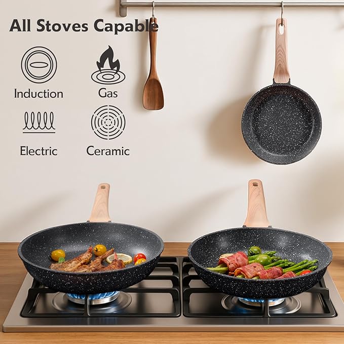 10 inch Nonstick Frying Pan Skillet, Non Stick Granite Fry Pans, Stone Cookware Omelet Pan, Egg Frying Pan with Heat-Resistant Handle, Requires Installation, PFOA Free Chef's Pan, Induction Compatible
