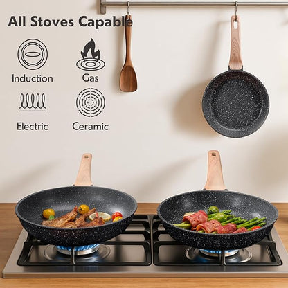 12 inch Nonstick Frying Pan Skillet, Non Stick Granite Fry Pans, Omelette Pan, Egg Frying Pan with Heat-Resistant Handle, Requires Installation, PFOA Free Chef's Pan, Induction Compatible