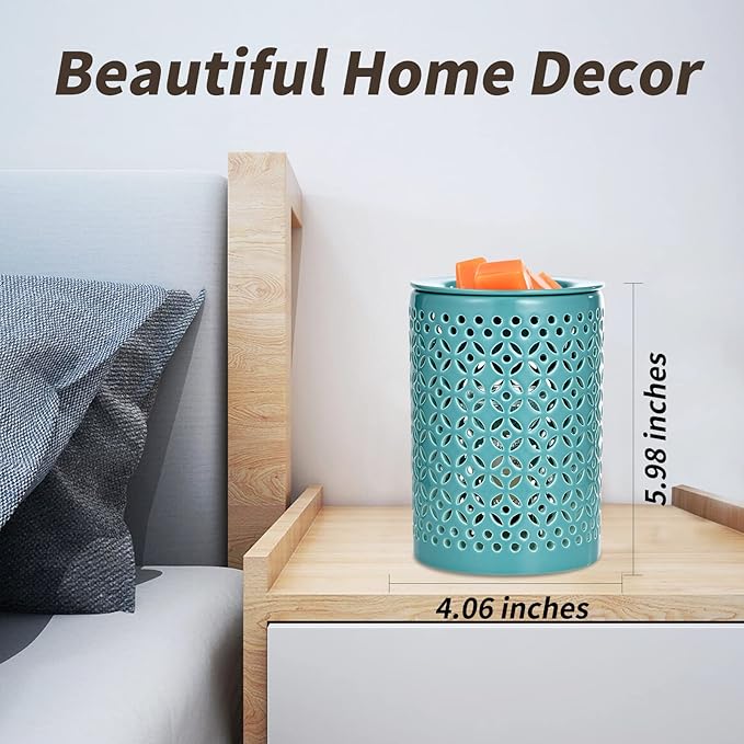 ASAWASA Ceramic Wax Melt Warmer with Timer and 1 pc Silicone Dish,Candle Wax Warmer for Scented Wax & Essential Oils,Ideal Gift for Home Office Kitchen Long Cyan