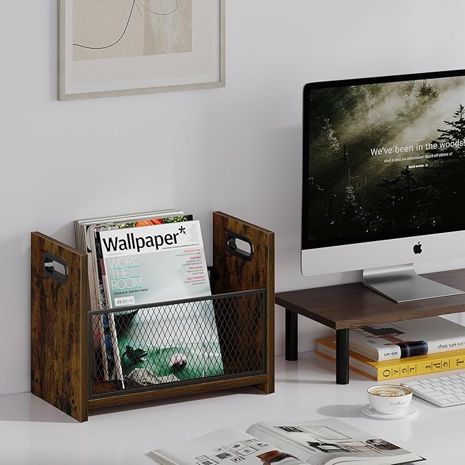 Large Magazine Rack Floor, Vinyl Record Storage, Magazine File Holder Storage Basket for Letters, Books, Newspapers, Desktop and Home Office, 15.35" L x 8.7" W x 11.8" H
